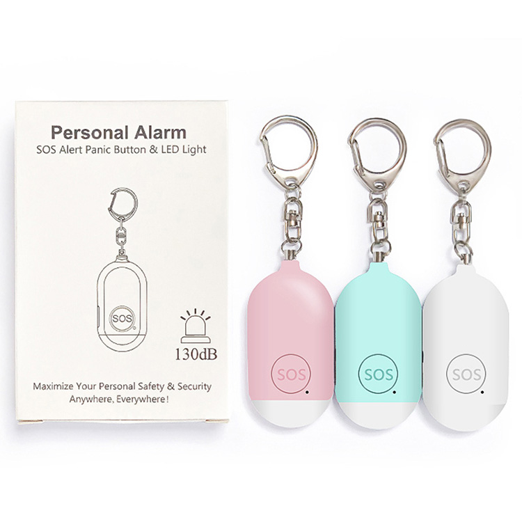 130dB Recharge Emergency Personal Alarm nrog LED teeb nyem Tus Kheej Security tswb Keychain