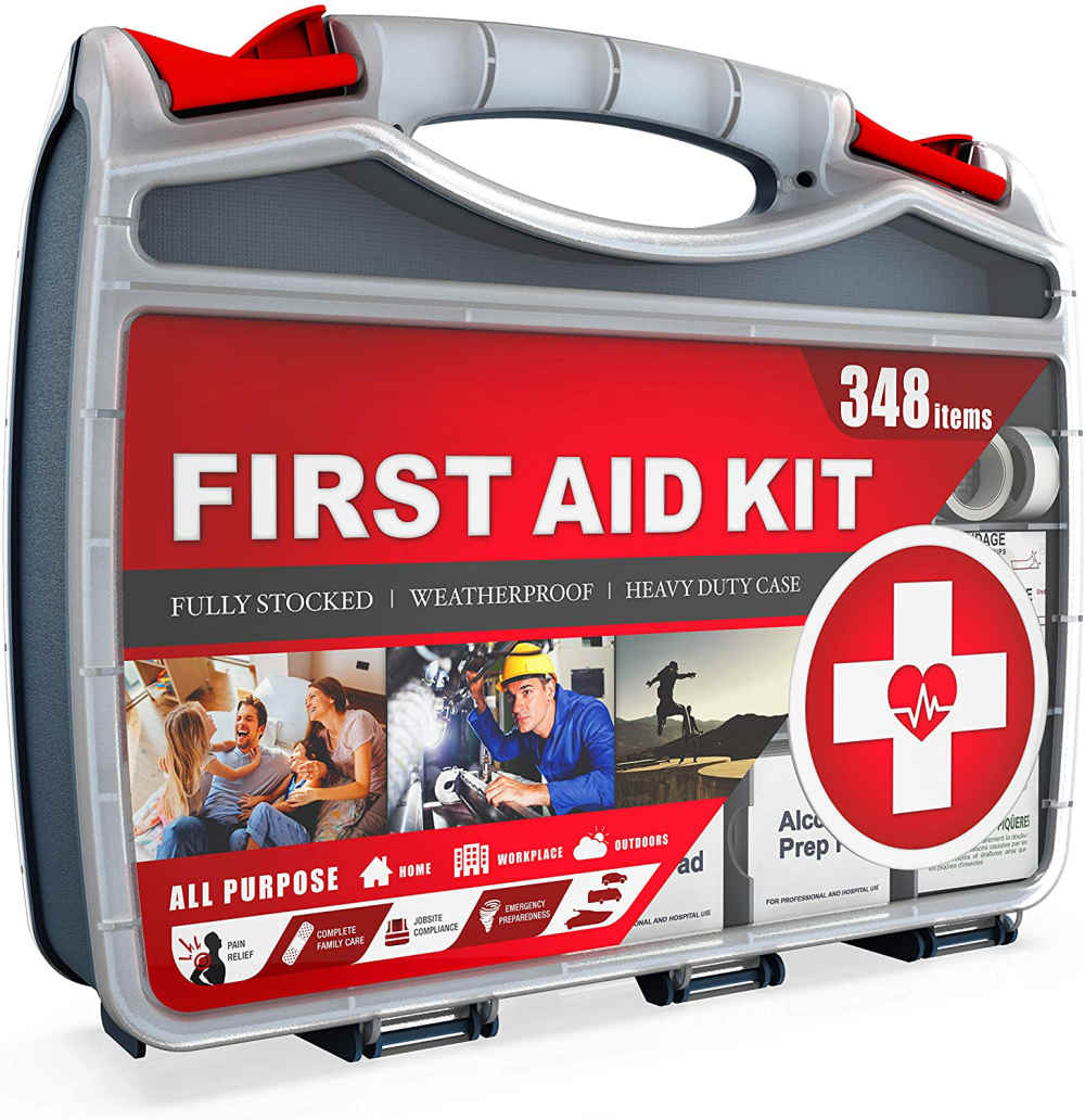 2-in-1Heavy-Duty Dual-Sided Hardcase First Aid Kit muaj 348 Daim Ntawv Pabcuam Ua Ntej