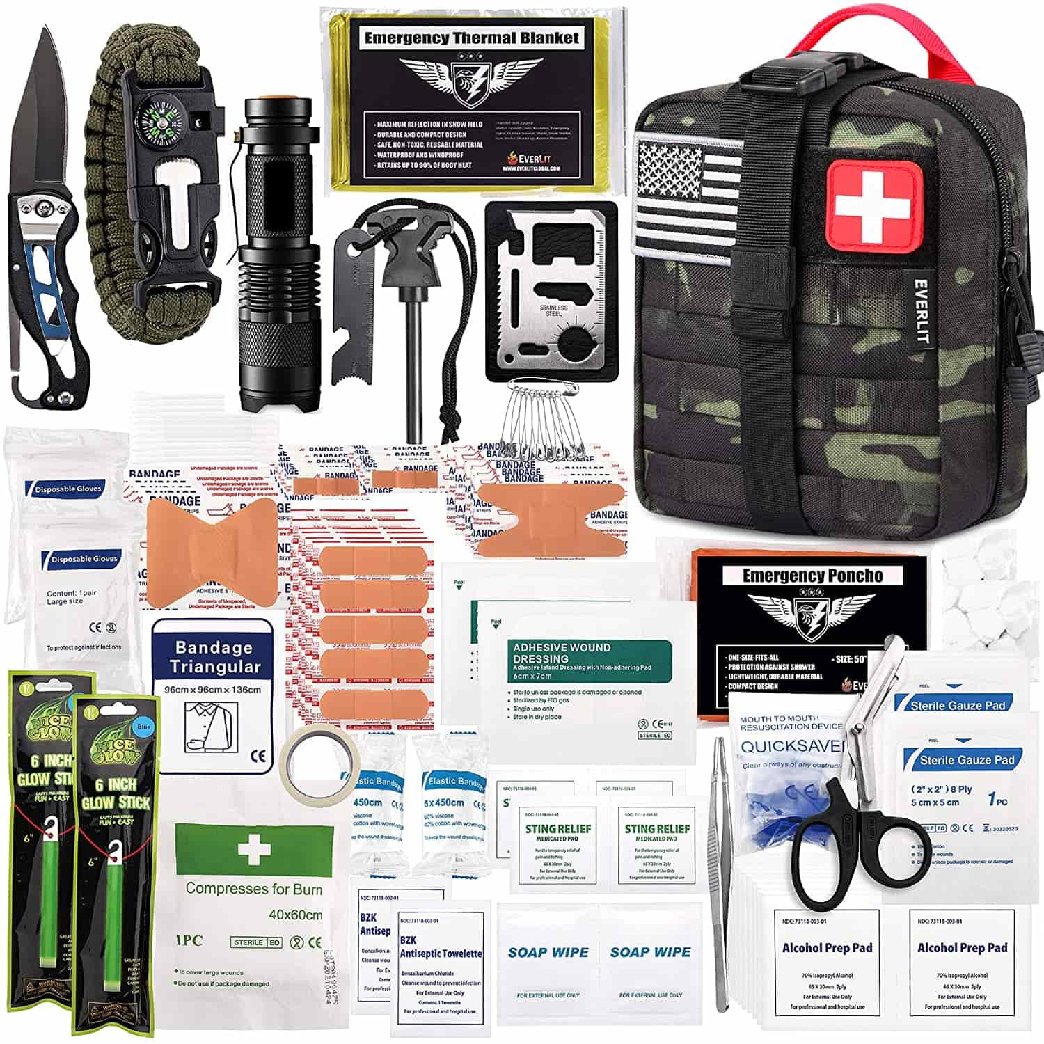 Black Camo Survival First Aid Kit muaj 250 Piece First Aid Kit