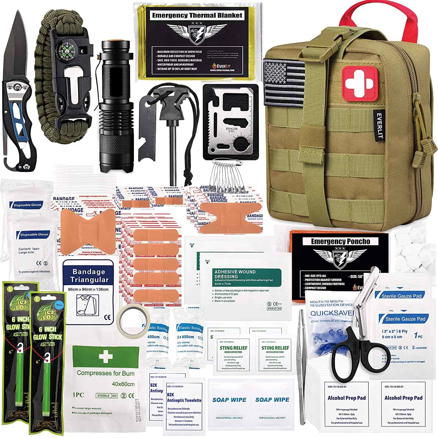 Brown Survival First Aid Kit muaj 250 Piece First Aid Kit