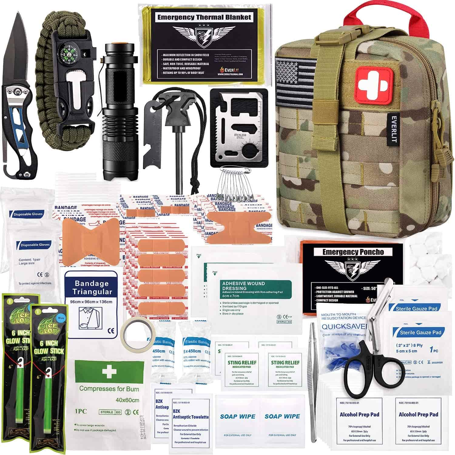 Camo Survival First Aid Kit muaj 250 Piece First Aid Kit