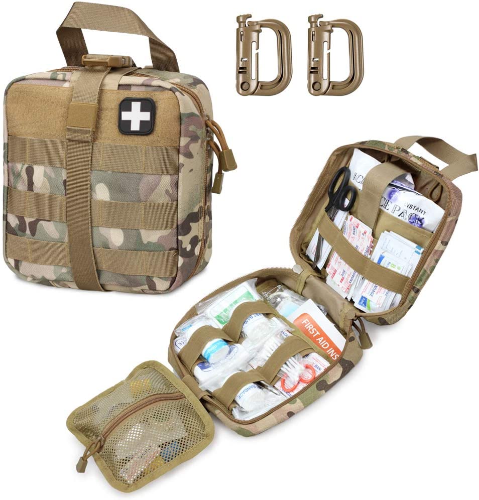 Camo Tactical First Aid Tub Rog Kho Mob Hnab suav nrog Red Cross Patch