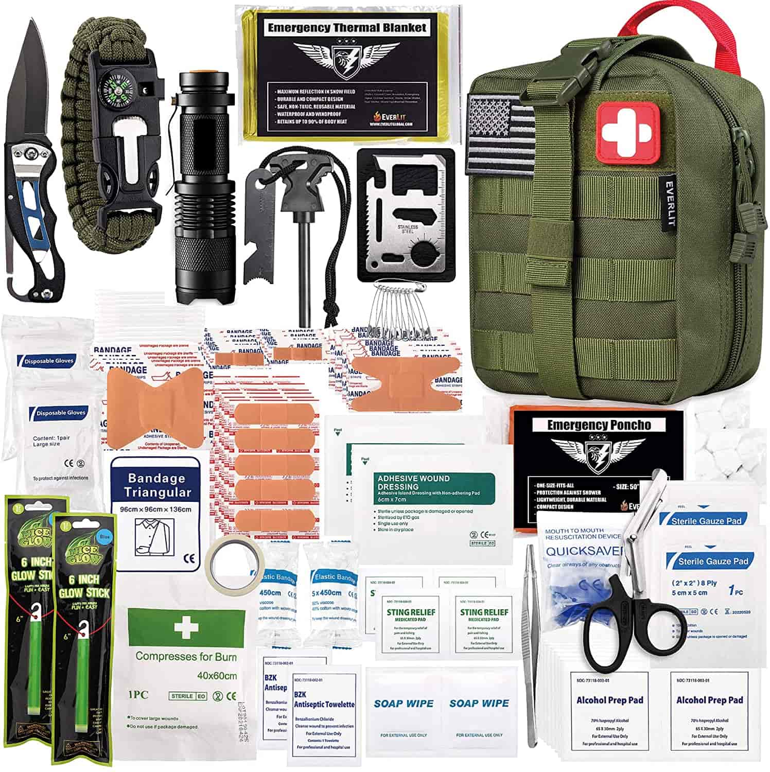 Green Survival First Aid Kit muaj 250 Piece First Aid Kit