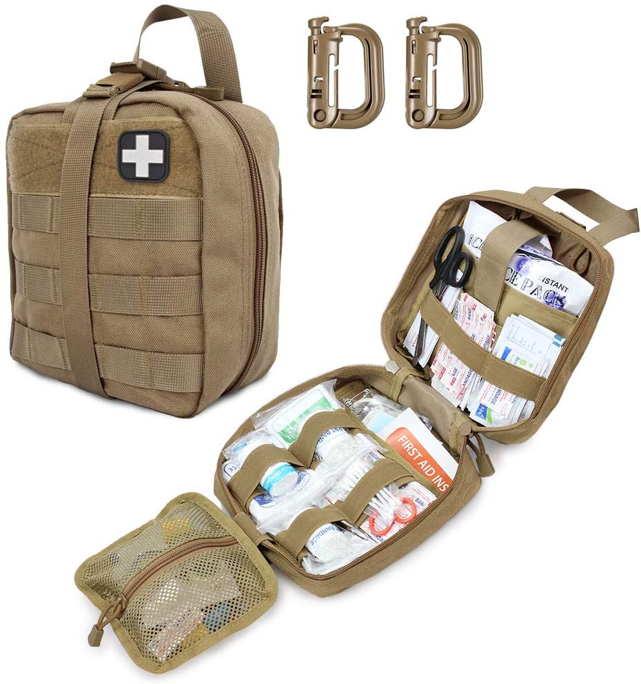 Khaki Tactical First Aid Tub Rog Kho Mob Hnab suav nrog Red Cross Patch